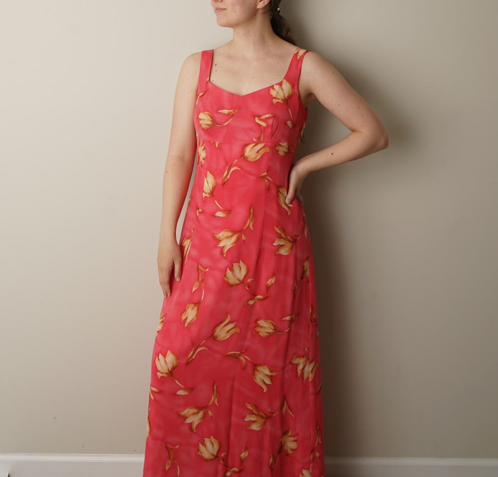 Vintage Spenser Jeremy 100% Silk Floral Maxi Dress 2000s Y2K Sleeveless Lined 10